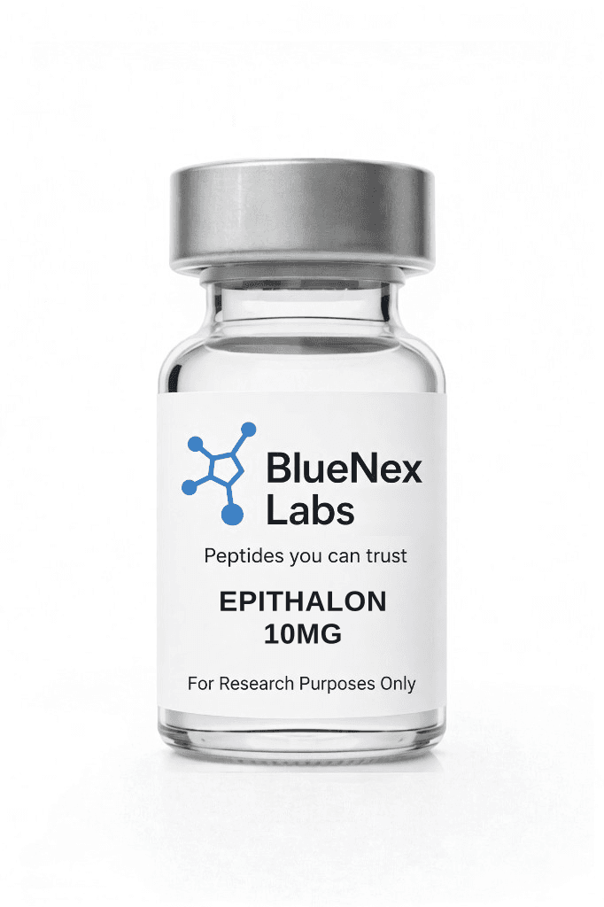 Clear vial labeled Epithalon 10mg research peptide