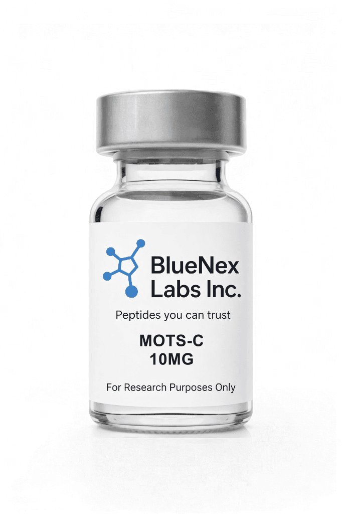 Clear vial labeled MOTS-c 40mg research peptide